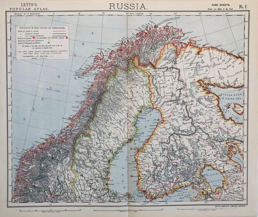 letts map russia north sweden norway finland lapland jemtland ca. 1833